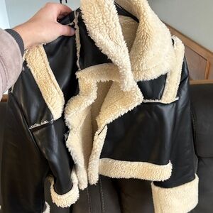 SHEIN Black and Cream Leather Jacket